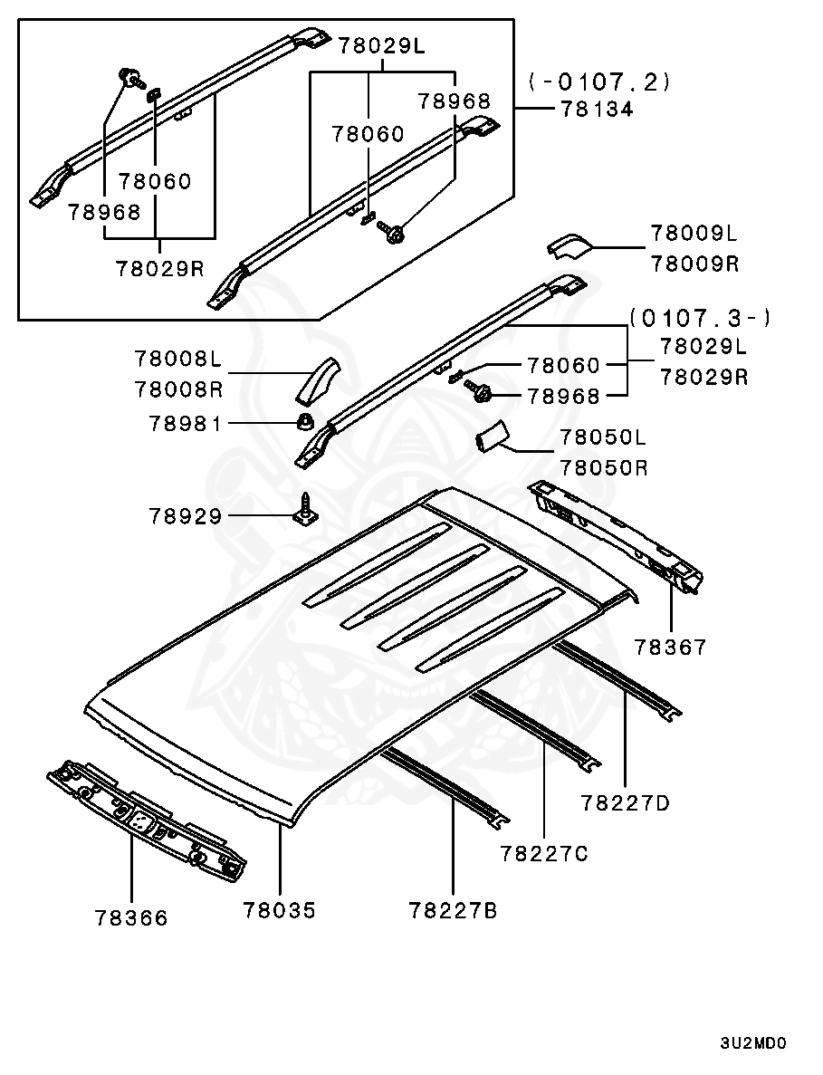 MR401411 - Mitsubishi - Cover, Roof Rack, Rr Lh - Nengun