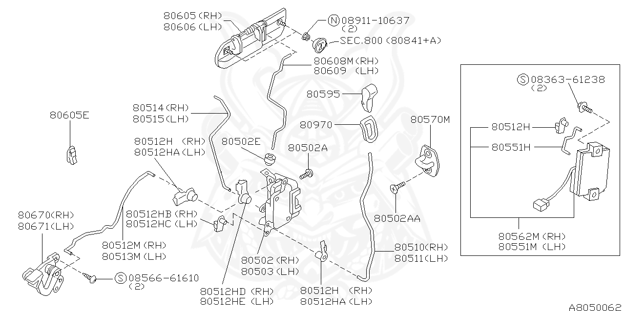 80570-85E10 - Nissan - Striker Assembly, Front Door Lock - Nengun ...