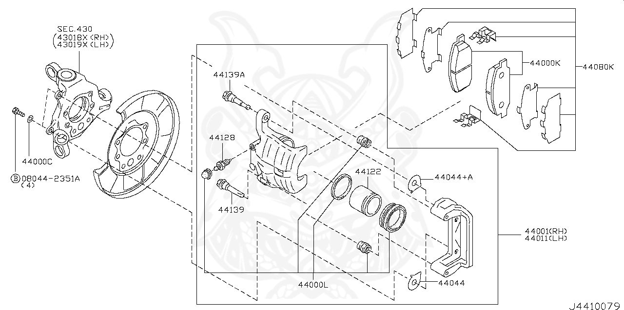 Nissan - Rear Caliper Assembly, Rh w/o Pad & Shim