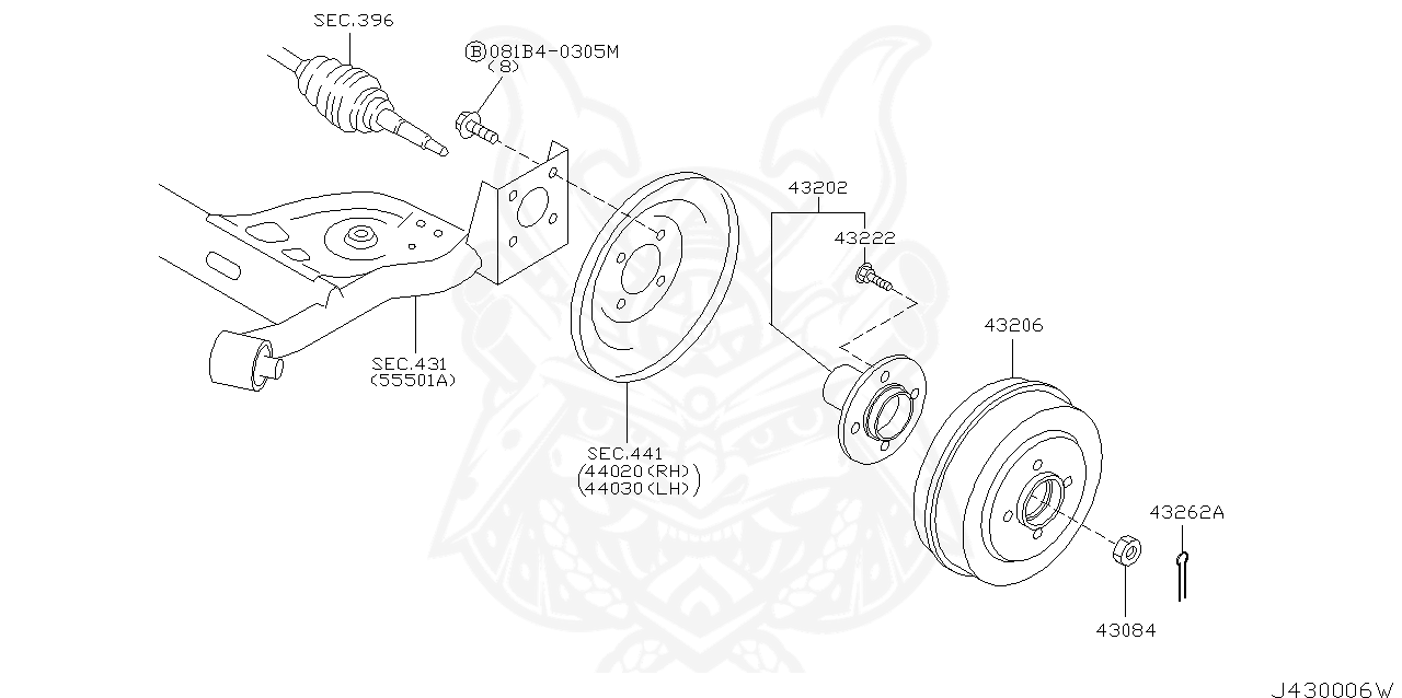 公式サイト - ハイブランドの新作が続々登場 43202-AX400 - Nissan - Hub Assembly, Rear Axle - Nengun パーツ