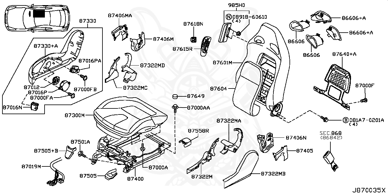 87400-JF00A - Nissan - Recaro Seat Front Right Seat Rail - Nengun