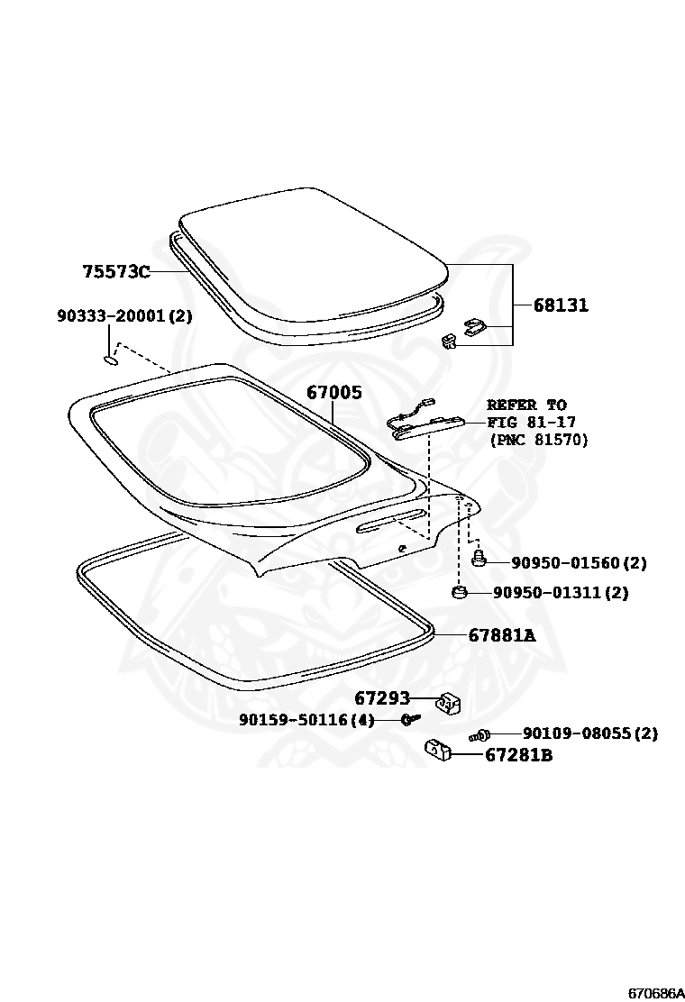 7557314210 GENUINE OEM Toyota JZA80 MOULDING BACK WINDOW OUTSIDE 75573-14210 