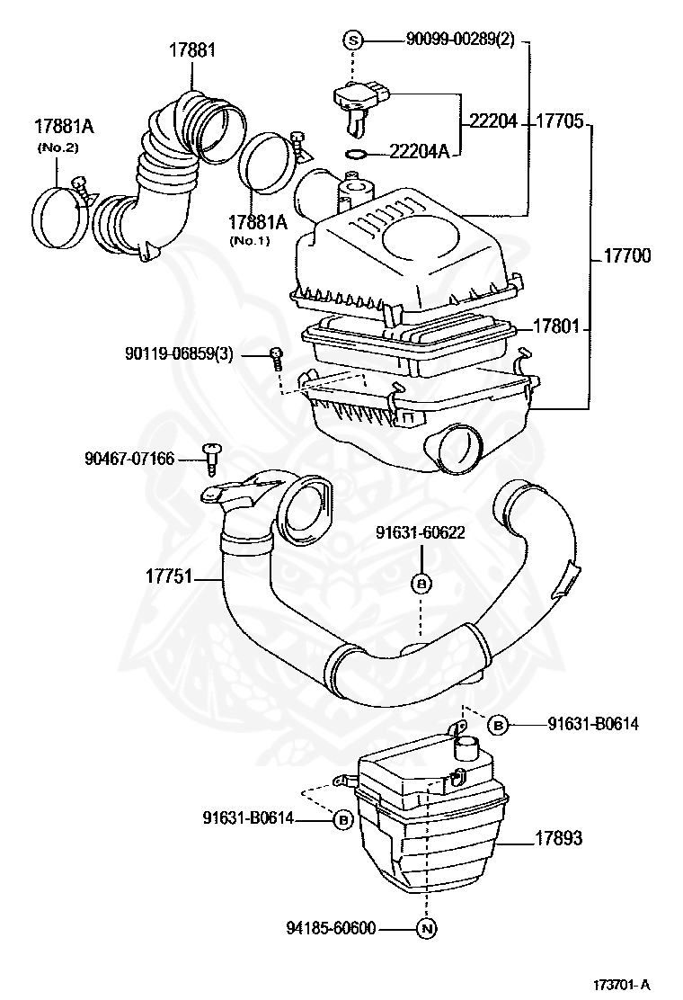 96111-10800 - Toyota - Clamp (for Air Cleaner Hose, No. 1) - Nengun ...