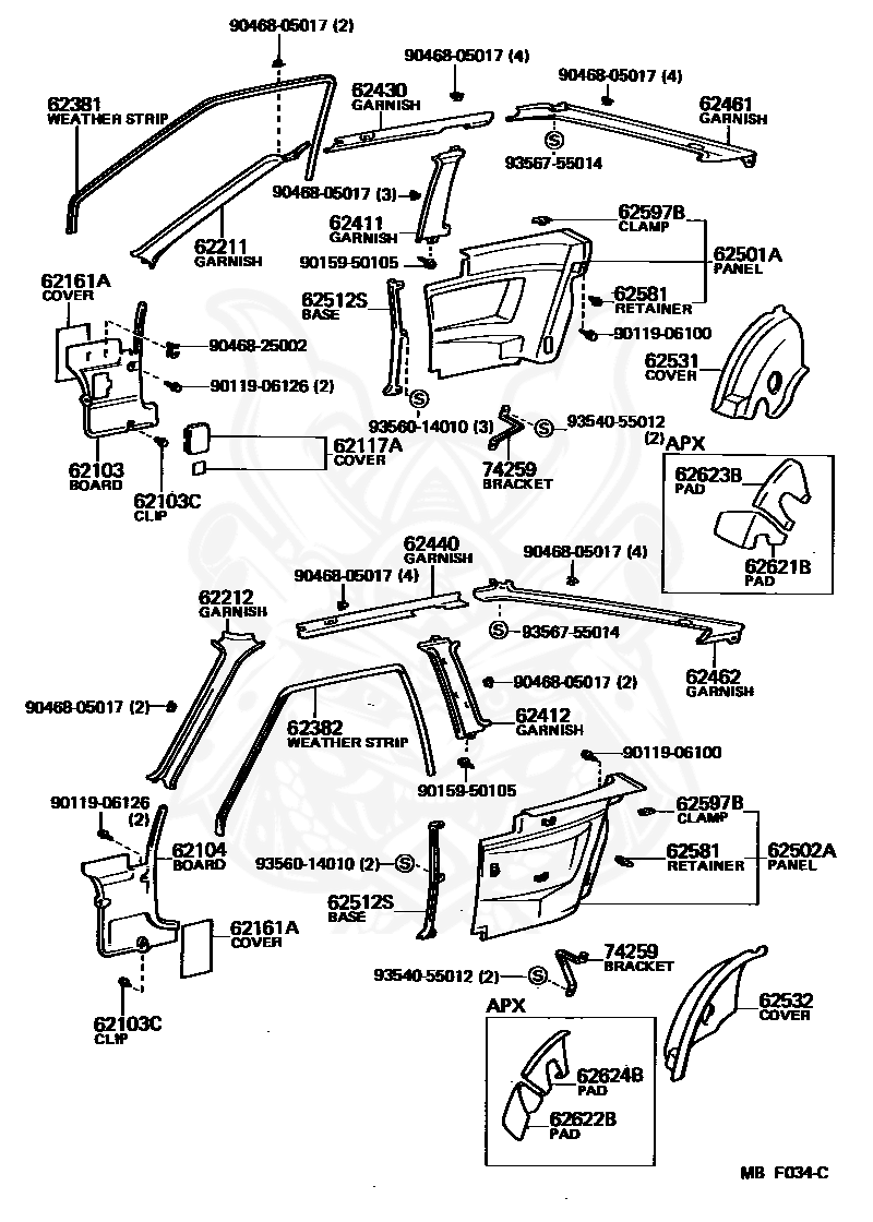 62382-12150 - Toyota - Weatherstrip, Roof Side Rail, Front Lh - Nengun ...