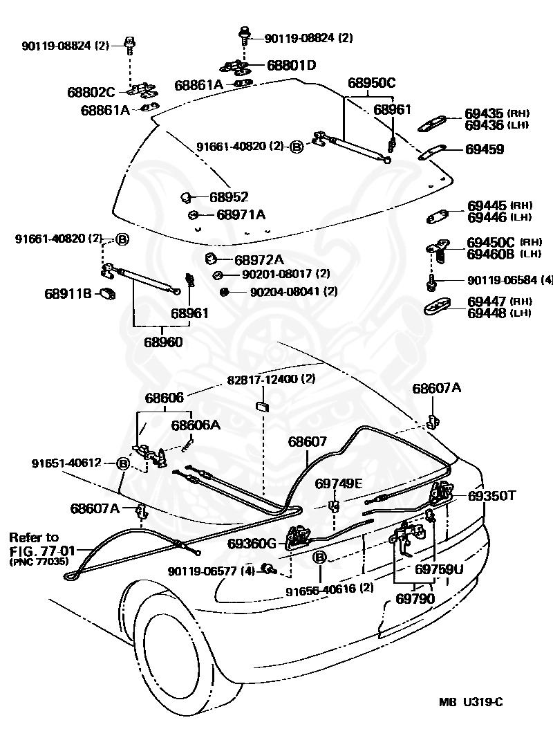 68950-19735 - Toyota - Stay Assy, Back Door, Rh - Nengun Performance