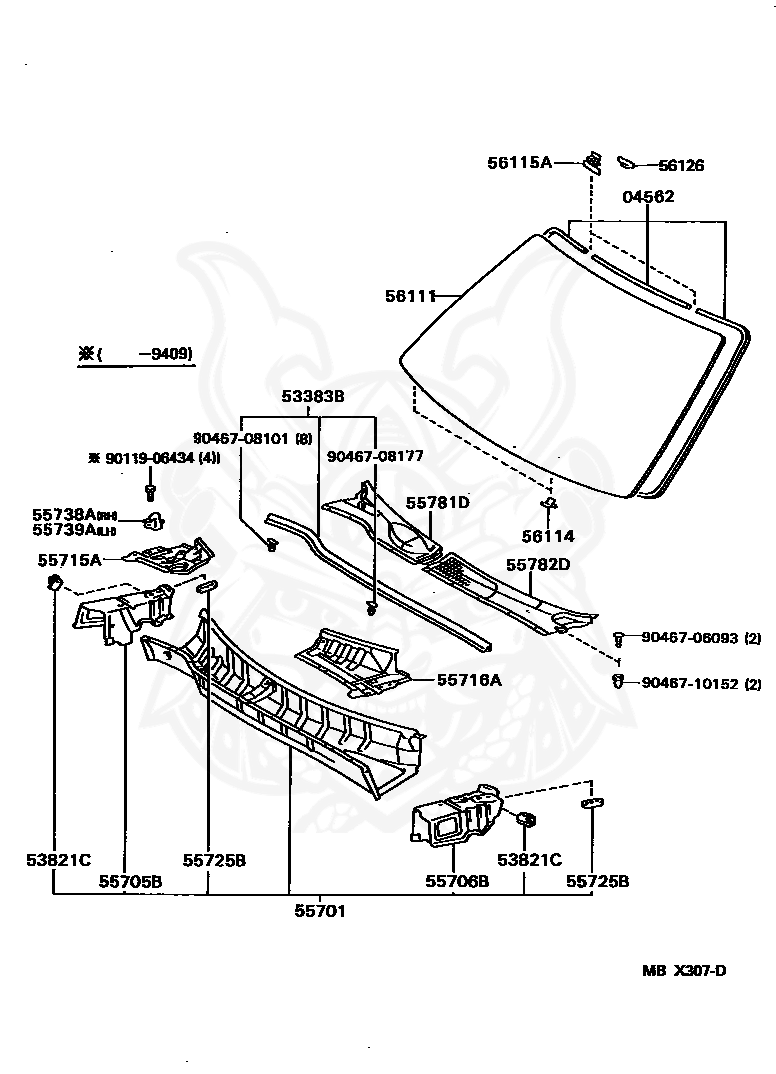 0456230040+Genuine+Toyota+Dam+Kit+Back+Window+Glass+04562-30040