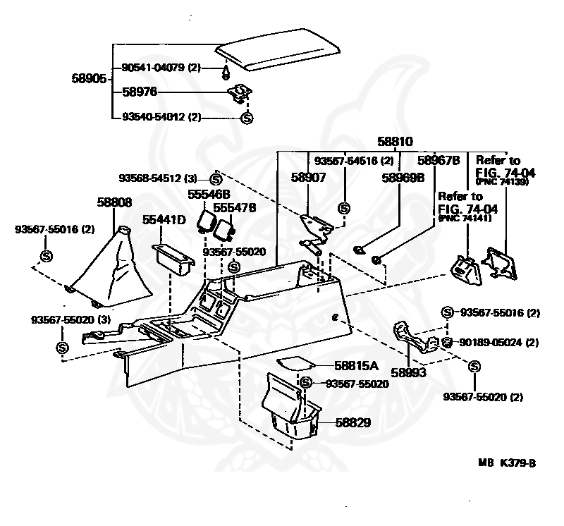 58976-22020 - Toyota - Striker, Console Compartment Door Lock 