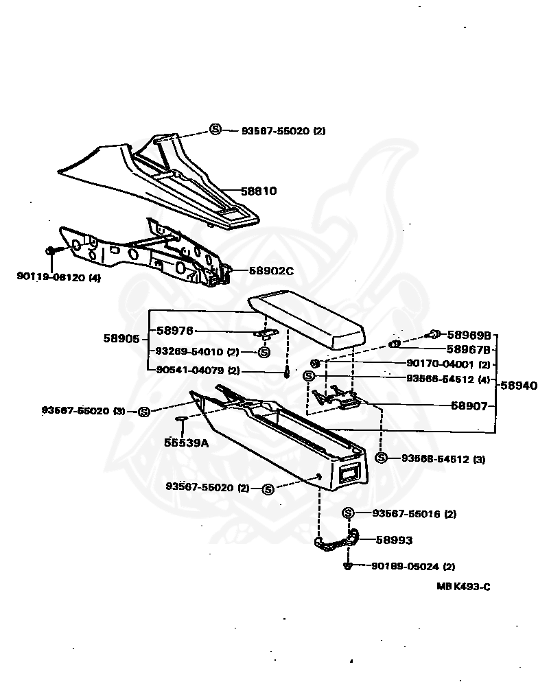 58976-22020 - Toyota - Striker, Console Compartment Door Lock 