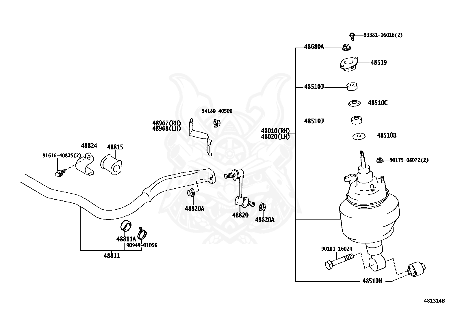 48010-39015 - Toyota - Cylinder Assy, Pneumatic, Front Rh W 