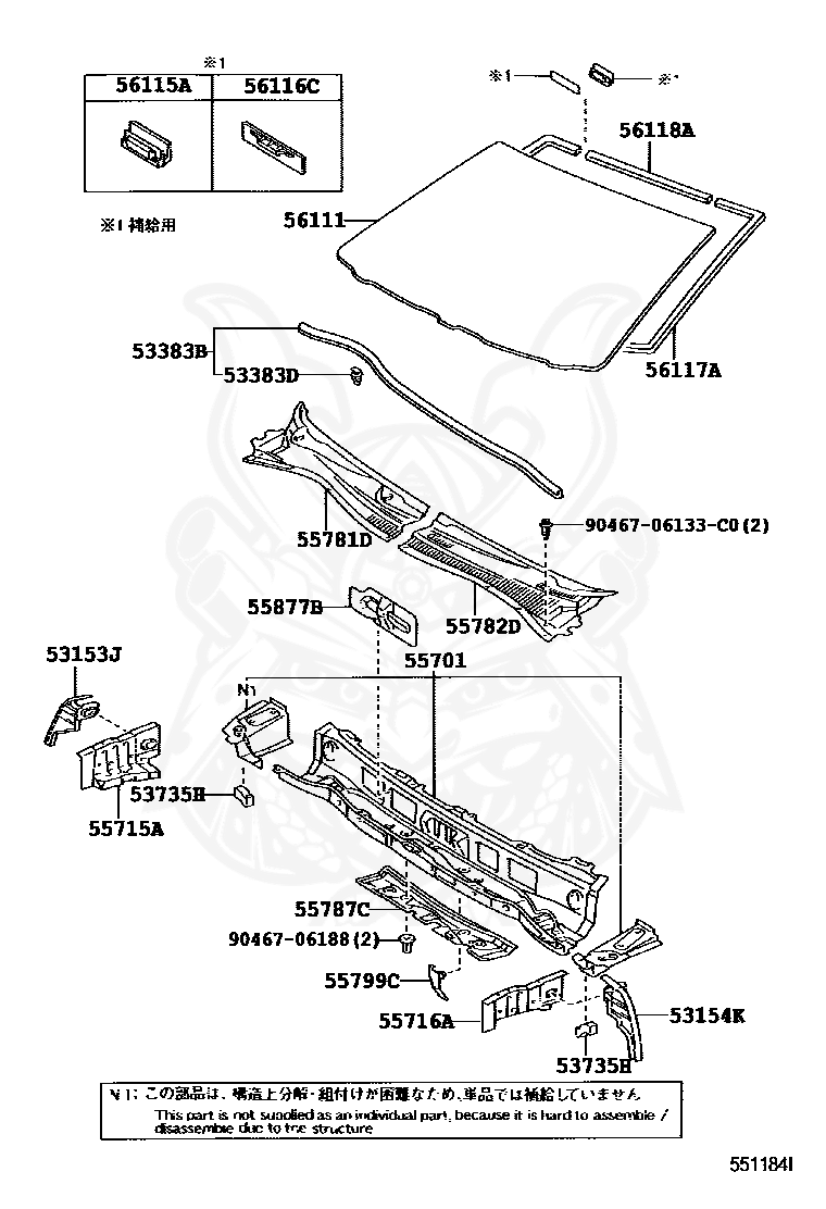 Toyota - Stopper No.2 Back Window Glass
