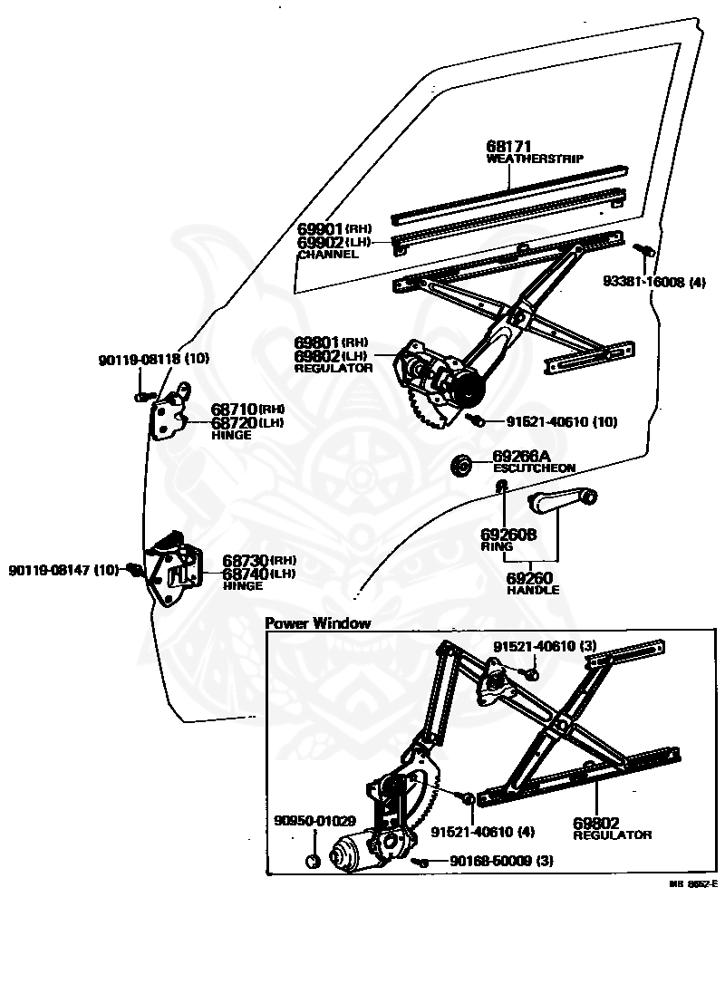 Toyota - Regulator Sub-assy, Front Door Window, Rh