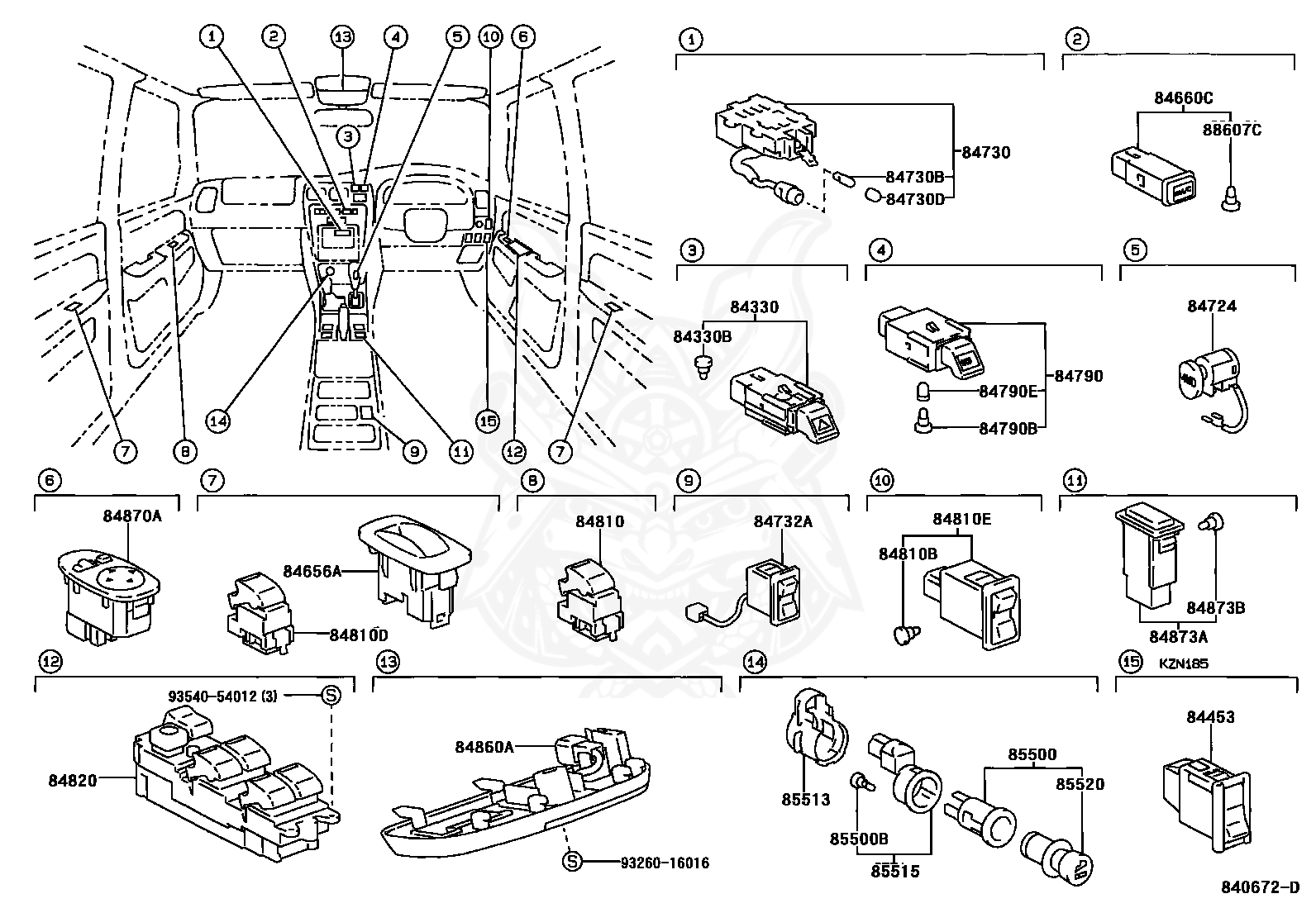 Toyota - POWER WINDOW REGULATOR MASTER SWITCH ASSY