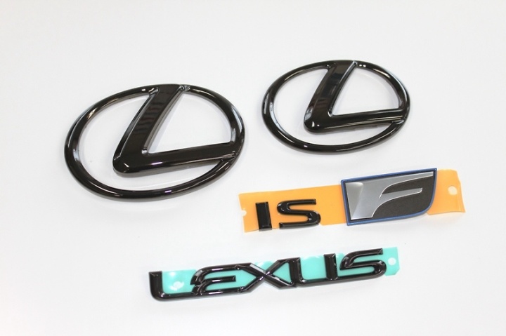 Full Set: Front "L" Mark and Rear Set (Rear "L" Mark, LEXUS and ISF) - Colour: LEMS Black - LEMS-L71-FS