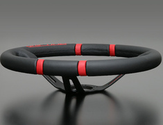 Material: Leather - Color: Black - Spoke Color: Black - Diameter: 350mm - Depth: 85mm - Stitch: Red - 350/85mm - Black/Red