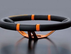 Universal - Material: Leather - Color: Black - Spoke Color: Orange - Diameter: 350mm - Depth: 85mm - Stitch: Orange - 350/85mm - Orange/Orange