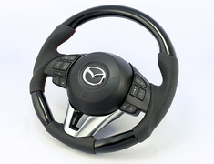Axela - BM5FP - Type: Round - Material: Wood Composite/Leather - Color: Black - Diameter: 370mm - Stitch: Red - MA05