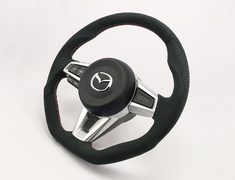 Roadster - ND5RC - Type: D-Shape - Material: Ultra Suede - Color: Black - Diameter: W373mm x H365mm - Stitch: Red/Silver Two-Tone - MC02