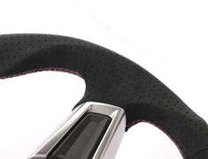 Roadster - ND5RC - Type: D-Shape - Material: Ultra Suede - Color: Black - Diameter: W373mm x H365mm - Stitch: Red/Silver Two-Tone - MC02