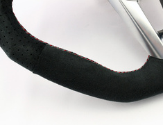 Roadster - ND5RC - Type: D-Shape - Material: Ultra Suede - Color: Black - Diameter: W373mm x H365mm - Stitch: Red/Silver Two-Tone - MC02