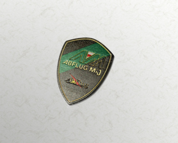  - Colour: Green, Black & Gold (Brass) - Size: W50mm H70mm - Mij Crest Emblem