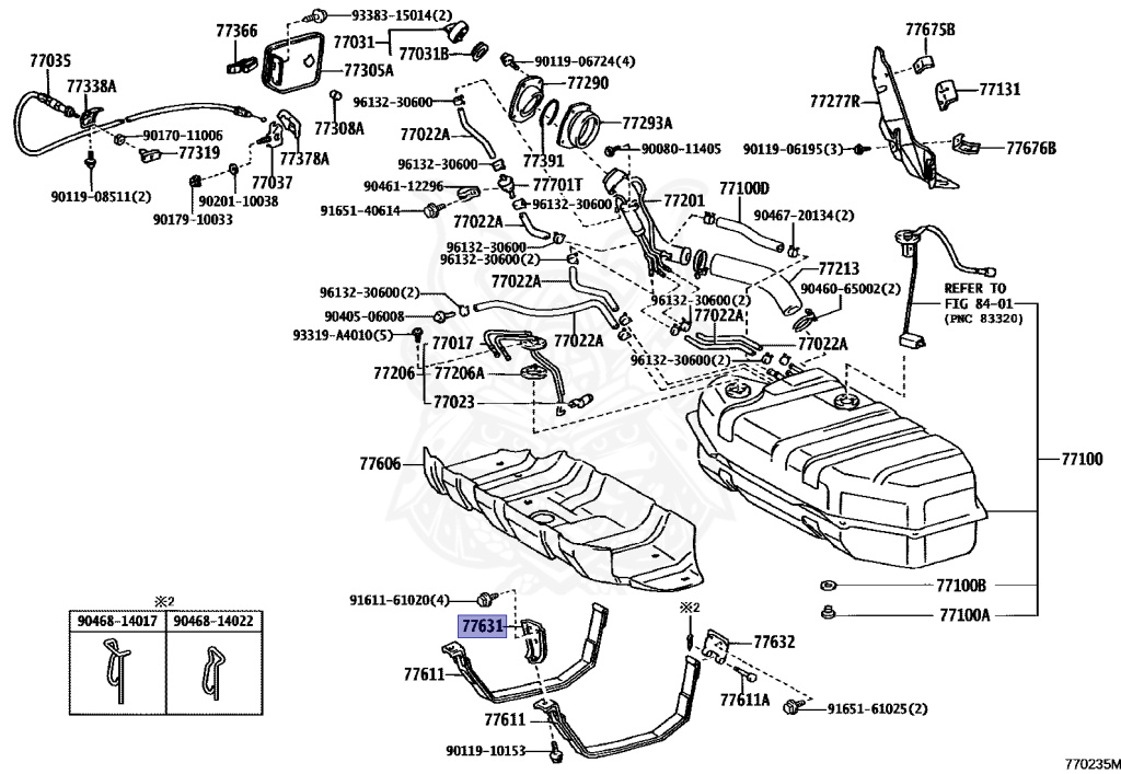 がはは 77614-60050 - Toyota - FUEL TANK BRACKET, NO.1 - Nengun