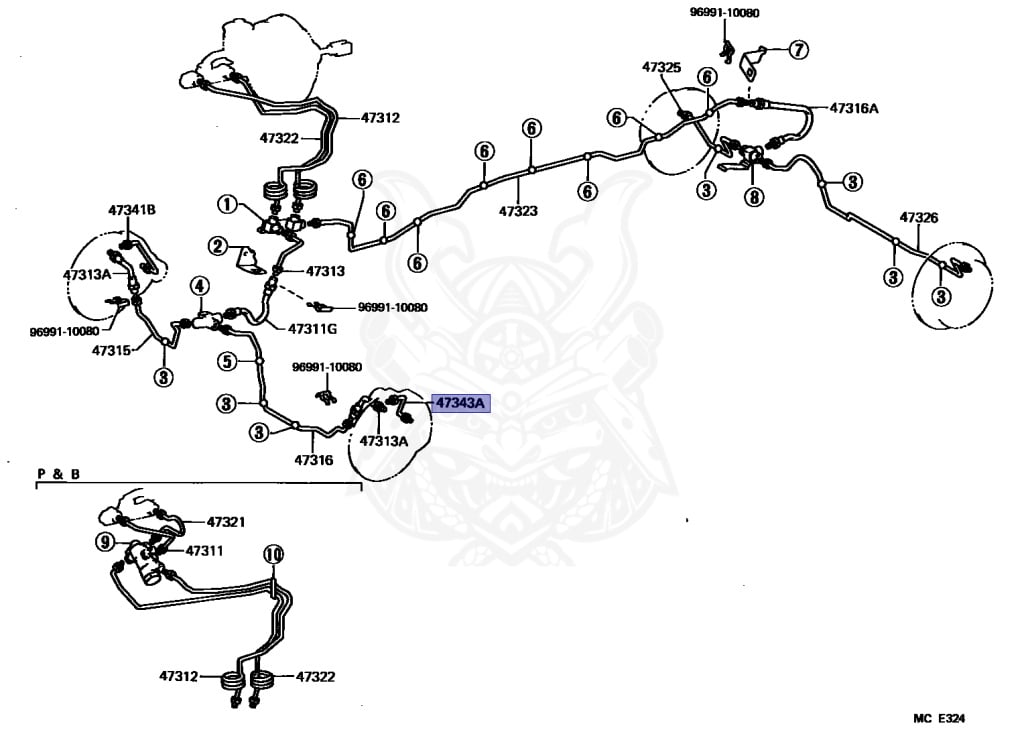 47343-60021 - Toyota - FRONT WHEEL CYLINDER TUBE, LH NO.1 - Nengun