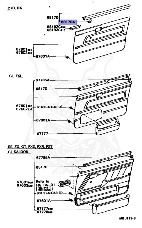 S　皇冠 68211-10030 - Toyota - Clip (for Front Door Glass Outer