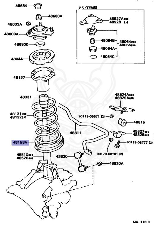 D works インタークーラー 48158-32020 - Toyota - Insulator, Front Coil Spring, Lower