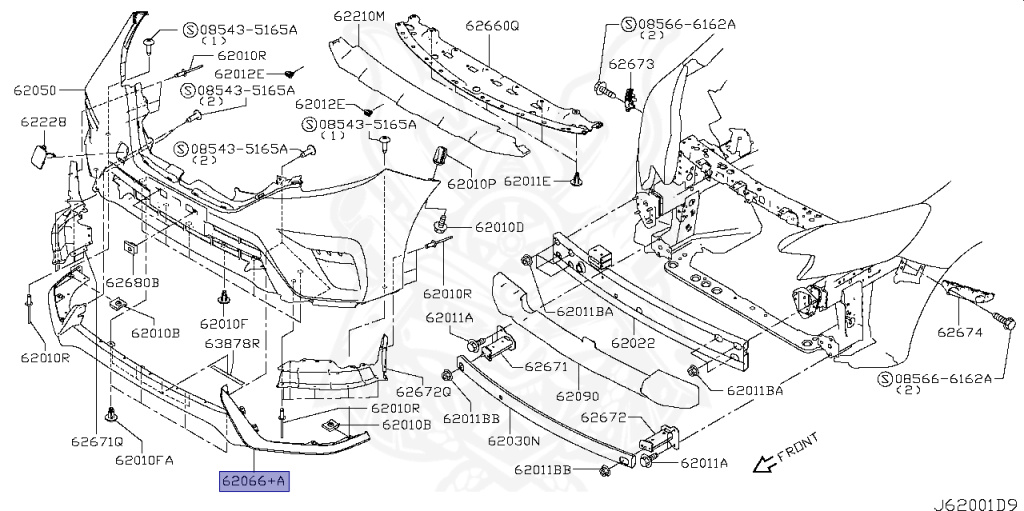 62064-8A47A - Nissan - Protector Front Bumper Painted (KBH/NAH
