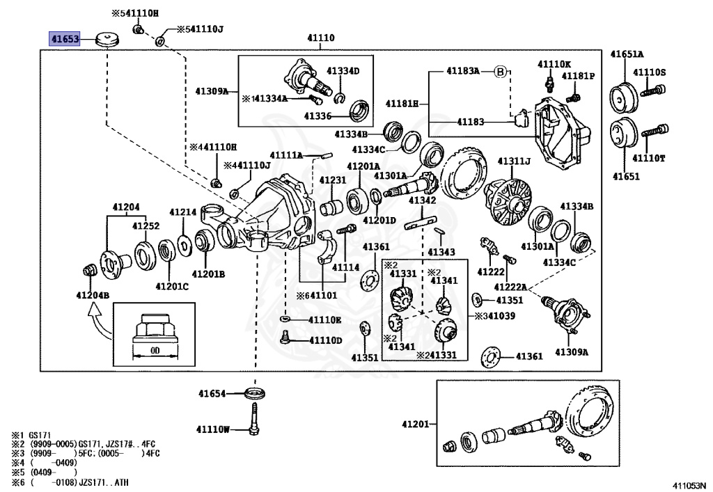 41653-51010 - Toyota - Stopper, Rear Differential Mount, Upper