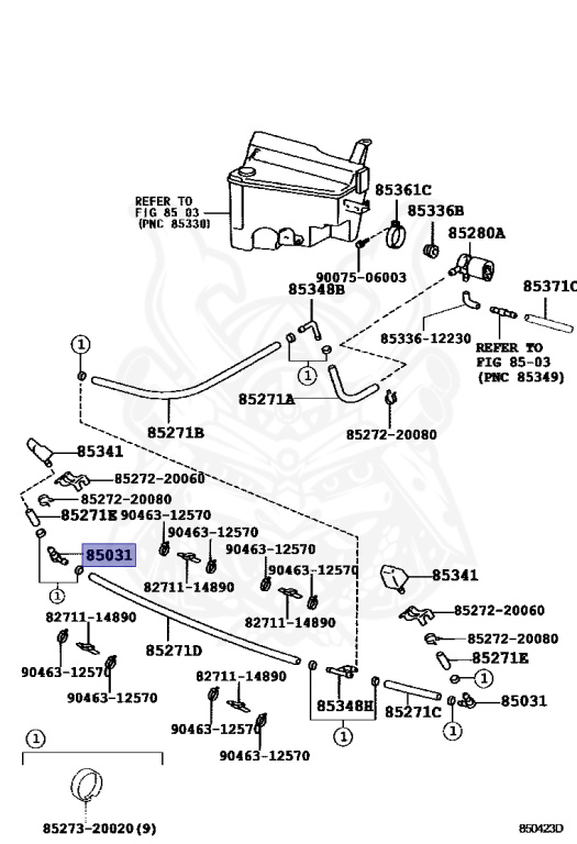 85031-30020 - Toyota - Valve, Headlamp Cleaner Washer Hose