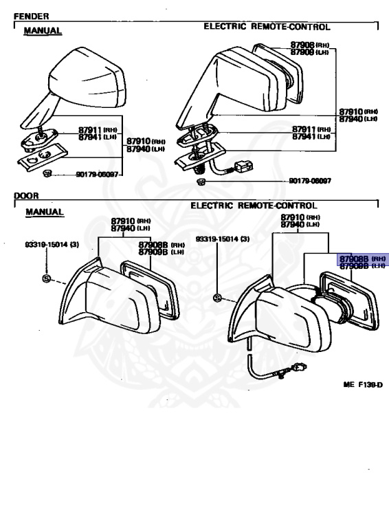 87931-20540 - Toyota - Mirror Sub - Assy, Outer Rear View, Rh