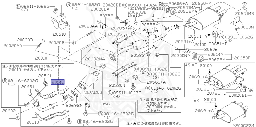 Nissan - Skyline - R34 GT - HR34 - 1998 - 20GT - 4 DOOR SEDAN(4S) - AUTOMATIC-FLOOR SHIFT(AT.F4) - No high-speed casters, 2-link drive (IRS.2WD) - RB20DE
