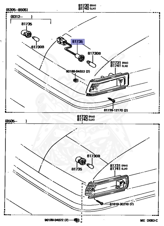 81735-12180 - Toyota - Socket And Wire, Side Turn Signal Lamp