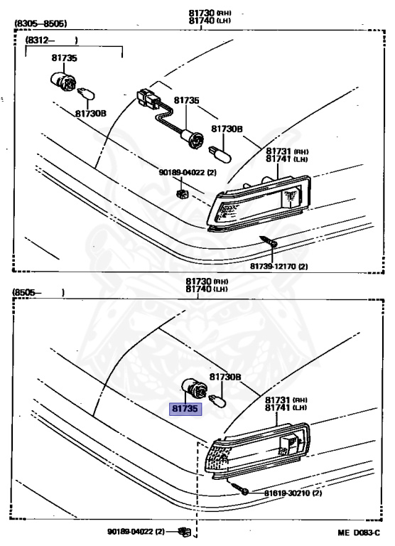 81735-12180 - Toyota - Socket And Wire, Side Turn Signal Lamp
