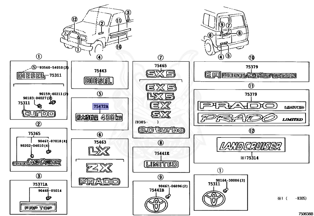 75472-90K01 - Toyota - Plate, Rear Name, No.6 (maximum Load