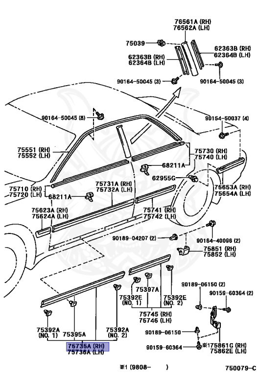 75735-22030 - Toyota - Moulding, Outside Front Door, Lower Rh