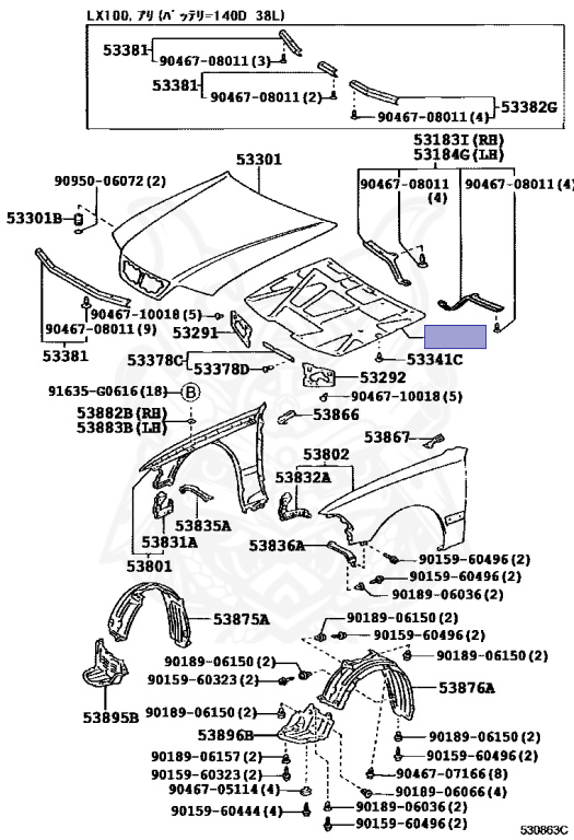 lapin☆ 53341-22110 - Toyota - Insulator, Hood - Nengun Performance