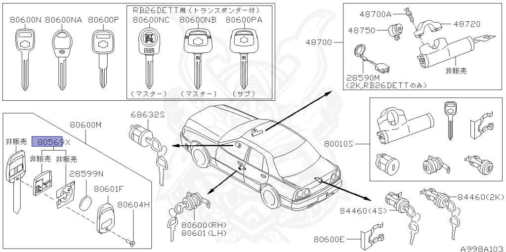 Nissan - Skyline - R34 GT - HR34 - 2000 - 20GT - 4 DOOR SEDAN(4S) - AUTOMATIC-FLOOR SHIFT(AT.F4) - High cast, 2-link (IRS.2WD) - RB20DE