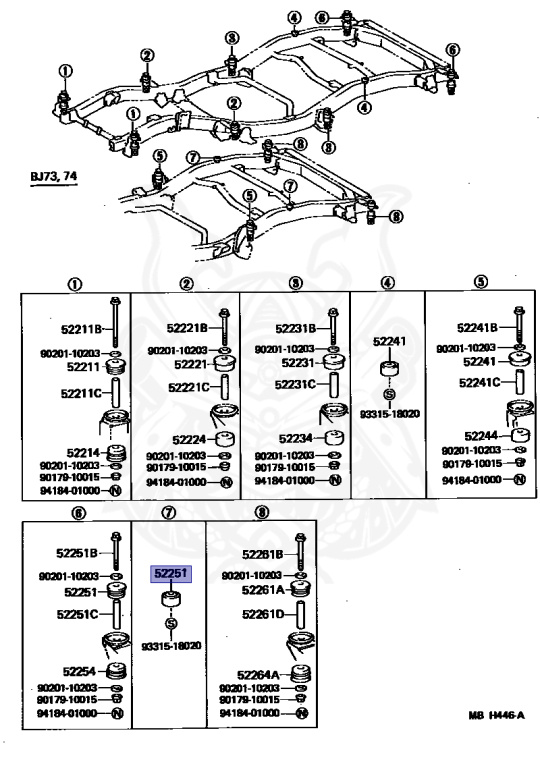 52201-25020 - Toyota - Cushion, Body Mount, No.5 Upper