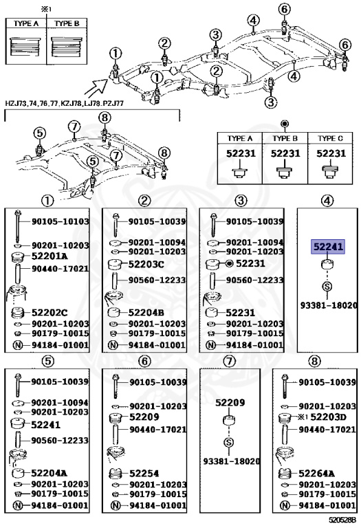 ムーヴ 52203-60030 - Toyota - Cushion, Body Mount, No.5 Upper - Nengun