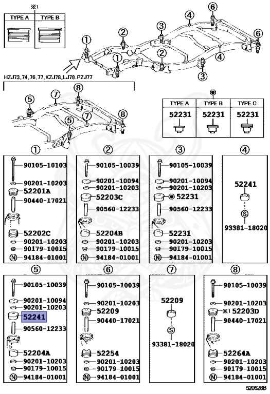 なぎさ 52203-60030 - Toyota - Cushion, Body Mount, No.5 Upper
