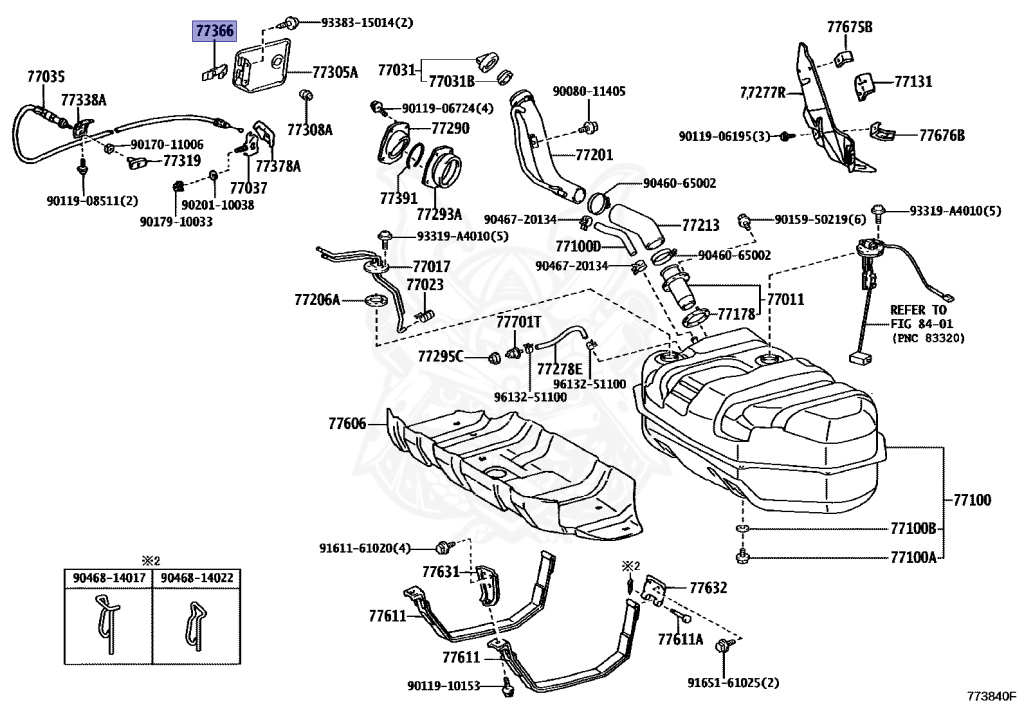 77366-12010 - Toyota - Spring, Fuel Filler Opening Lid Hinge