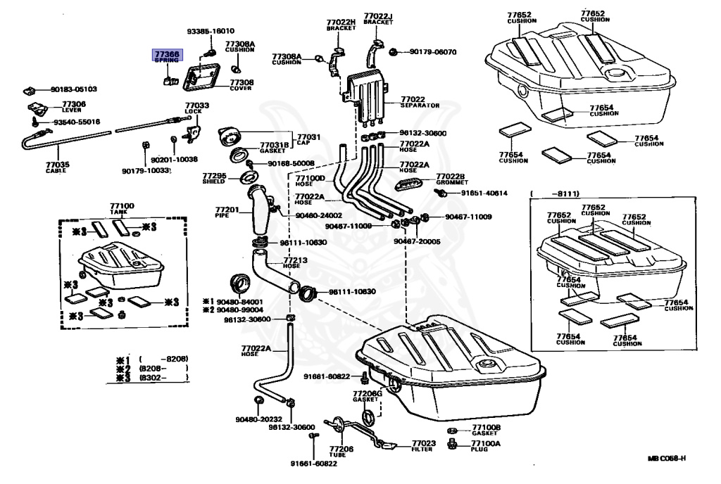 77366-12010 - Toyota - Spring, Fuel Filler Opening Lid Hinge