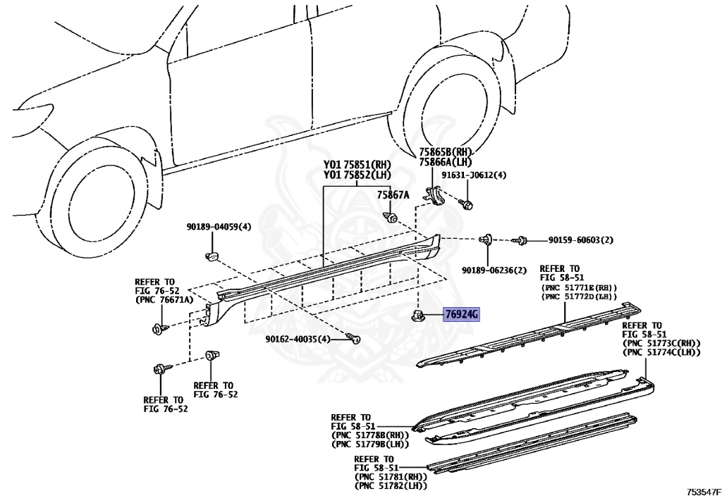 76924-13020 - Toyota - Retainer, Rocker Panel Moulding - Nengun