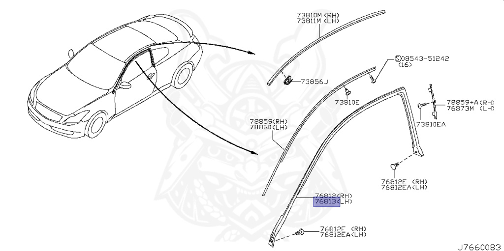 76861-JL00A - Nissan - Weather-strip, Body-side Lh - Nengun