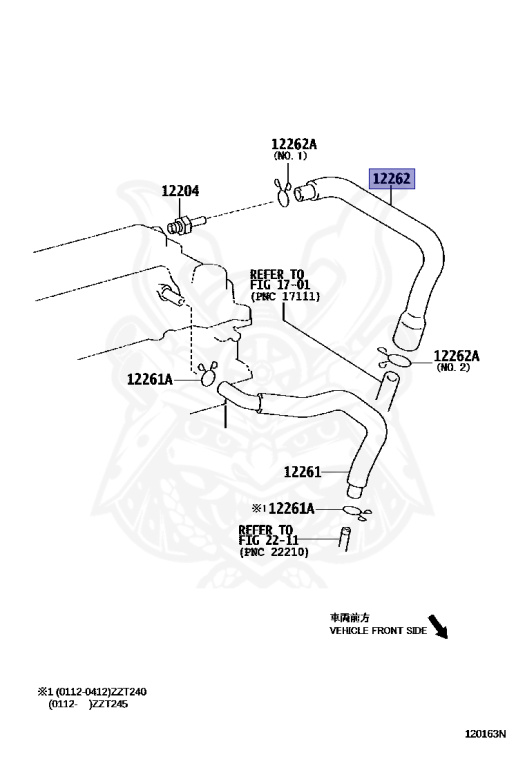 12262-22040 - Toyota - Hose, Ventilation, No.2 - Nengun