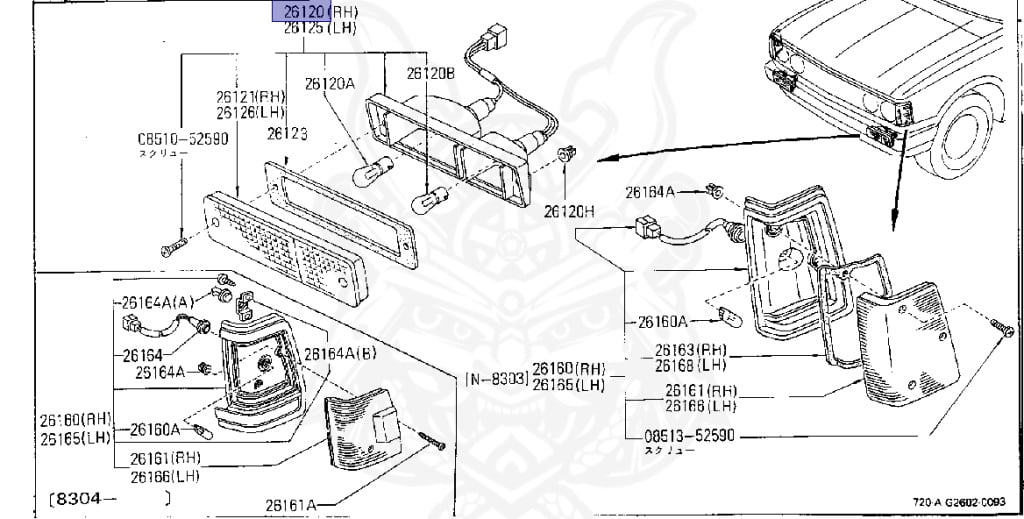 なみページ 26120-01W00 - Nissan - Front Combination Lamp Assembly, Rh