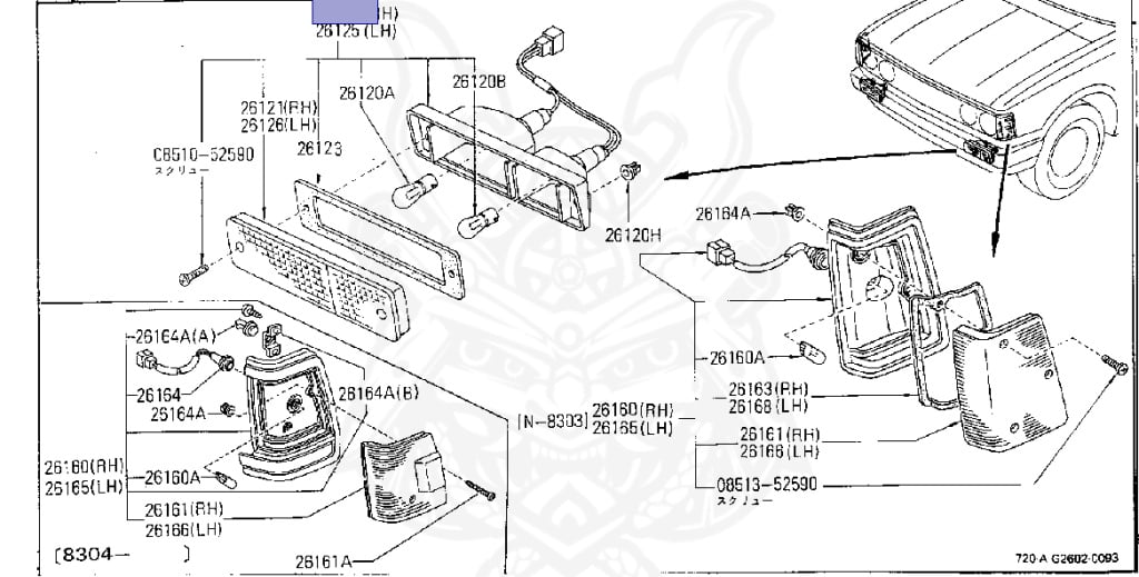 なみページ 26120-01W00 - Nissan - Front Combination Lamp Assembly, Rh