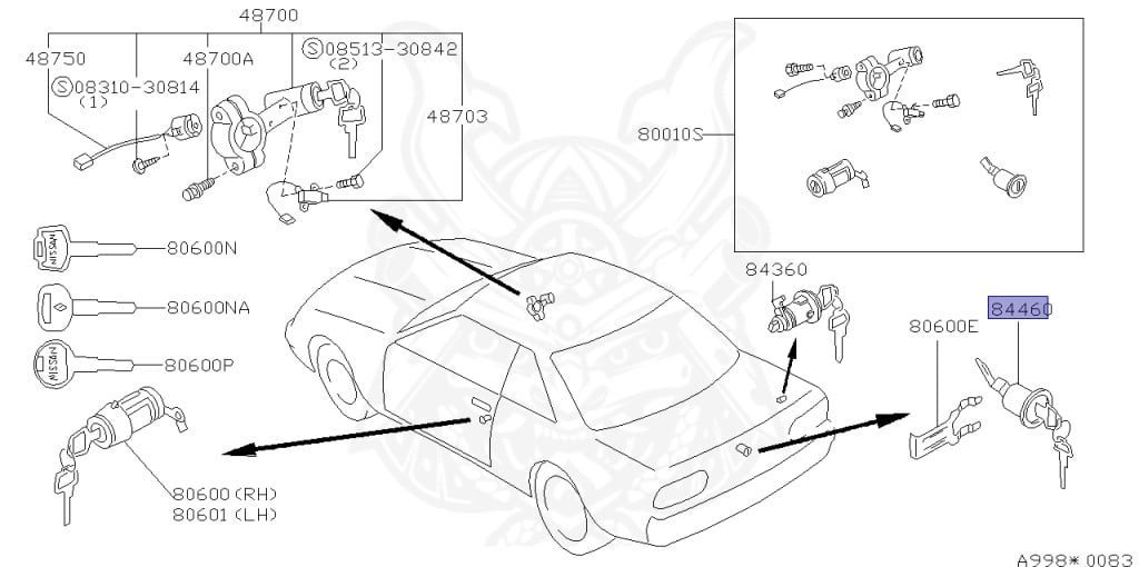 84660-01U25 - Nissan - Cylinder Set, Trunk Lid Lock - Nengun